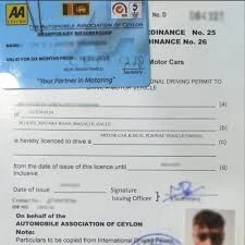 Sample of an Automobile Association of Ceylon (AA Ceylon) endorsement of an International Driving Permit for use in Sri Lanka